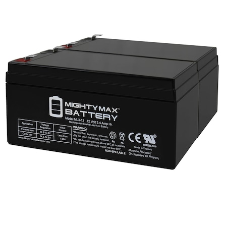 12V 3AH SLA Replacement Battery Compatible With Panasonic LC-R123R4P - 2PK